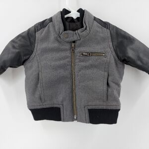 baby Gap Boy Blue Wool Jacket Faux Leather Sleeves